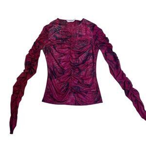 Amanda Uprichard Ruched Mesh Long Sleeve Top Rose Print Size S EUC